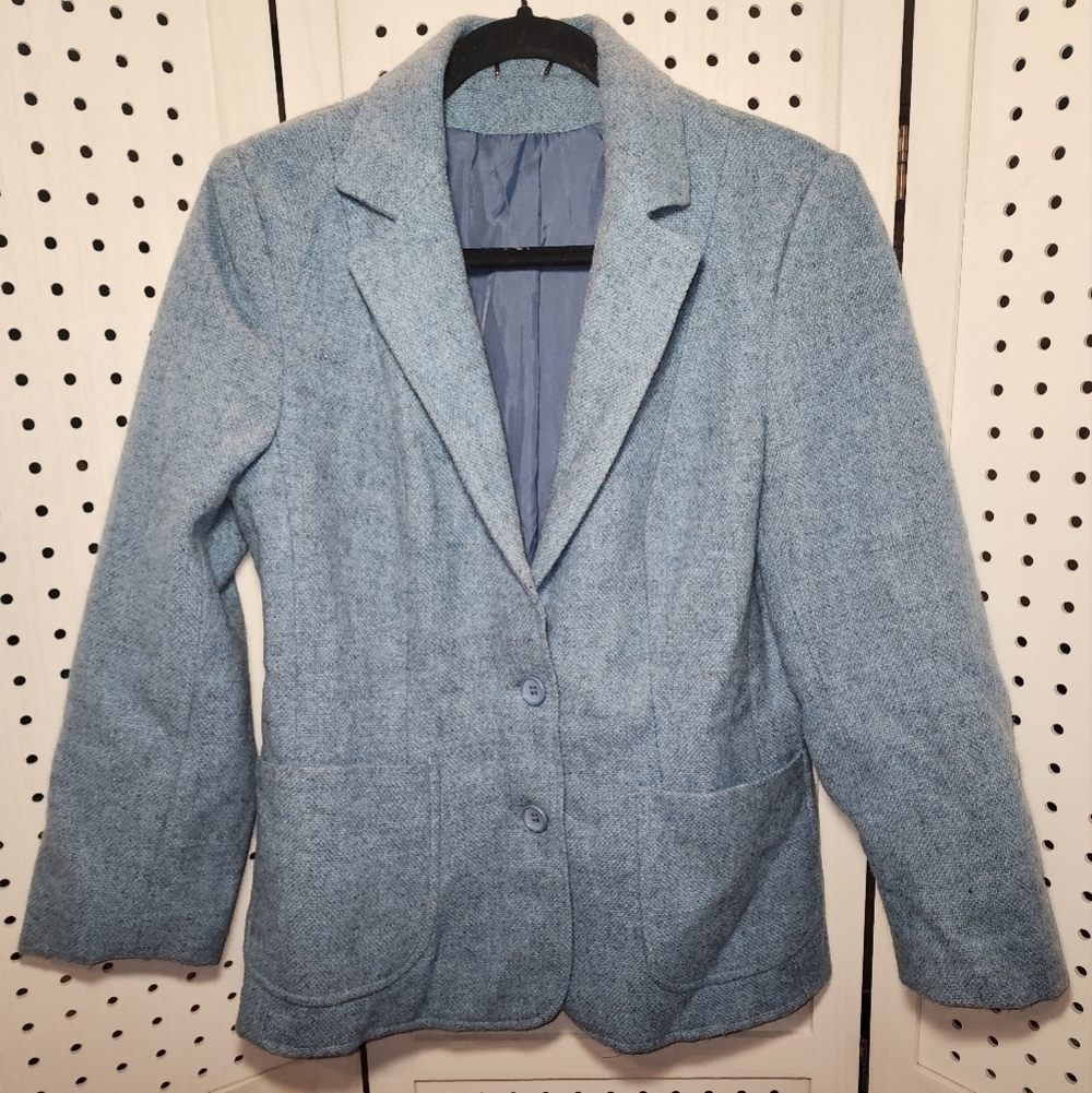 Pitlochry 100% Wool Blazer Blue Knitwear Medium Vintage